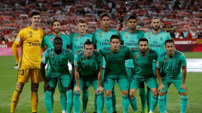 Real Madrid squad lines up prior to the La Liga match. AP Photo