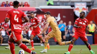 Barcelona forward Robert Lewandowski in action against the New York Red Bulls. EPA