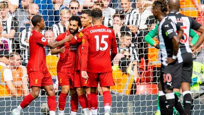 Liverpool's Mohamed Salah celebrates scoring. EPA
