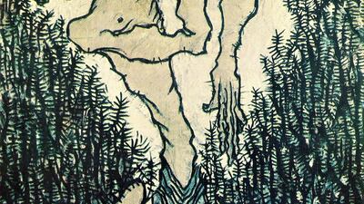 'Rocky Road', 91 x 180 centimetres, oil on canvas, 1968, by Sadequain.