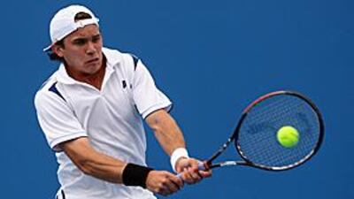 Louk Sorensen plays a backhand during his first round victory against Lu Yen-Hsun - the first by an Irishman in a grand slam.