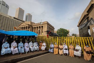 Catholic nuns attend a peaceful protest outside the Presidential Secretariat in Colombo. EPA