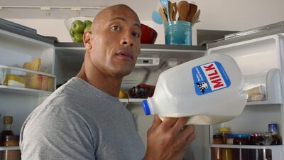 The Milk Processor Education Program, known as MilkPep and popular for its "Got Milk?" print ads, is featuring actor and professional wrestler Dwayne "The Rock" Johnson in a 30-second ad in the second quarter . (AP Photo/Milk Processor Education Program) ???