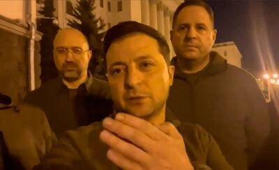 Ukrainian President Volodymyr Zelenskyy speaks from Kyiv in a video posted to his Facebook account on February 25. AFP