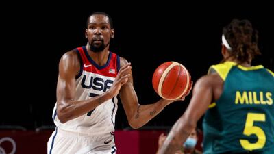 SAITAMA, JAPAN - AUGUST 5: Kevin Durant of USA during the Men's Semifinal Basketball game between United States and Australia on day thirteen of the Tokyo 2020 Olympic Games at Saitama Super Arena on August 5, 2021 in Saitama, Japan (Photo by Jean Catuffe / Getty Images)