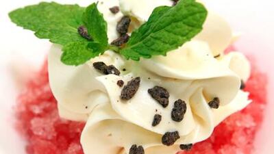 The Italian chef Claudio Sadler made watermelon water-ice at his masterclass, and it should be easy to prepare at home.