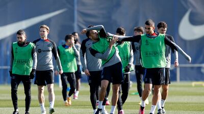 Barcelona players train. Reuters