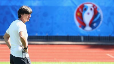 Germany coach Joachim Low conducts a team training session on Friday ahead of the Euro 2016 last 16 stage. Alexander Hassenstein / Getty Images / June 24, 2016