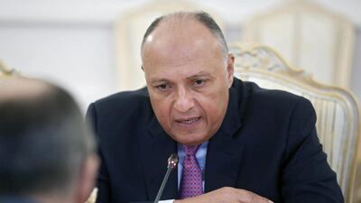 Egyptian foreign minister Sameh Shoukry at a meeting with Russian foreign minister Sergey Lavrov in Moscow. Sergei Chirikov / EPA / March 16, 2016
