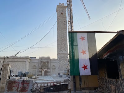 A rebel flag hangs in Aleppo. Lizzie Porter / The National