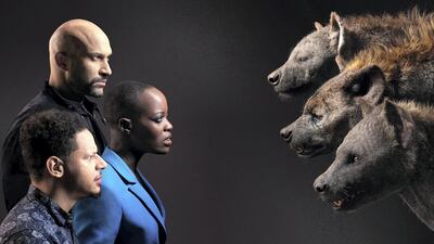 From top: Keegan-Michael Key and Kamari, Florence Kasumba and Shenzi and Eric Andre and Azizi. Photo by Kwaku Alston / Disney Enterprises, Inc.