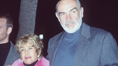 Sean Connery with his wife, Micheline Roquebrune, at the premiere of "Playing By Heart' in Los Angeles on December 12, 1998. Getty Images