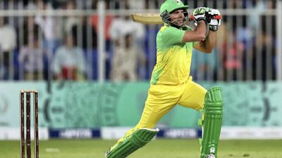 Shahid Afridi bats for the Paktia during the game between Balkh Legends and Paktia Panthers in the Afghanistan Premier League. Chris Whiteoak / The National