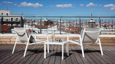 A suite terrace at Barcelo Torre de Madrid.