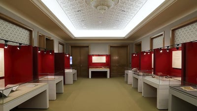 Ancient Mexican artefacts are on display at Qasr Al Watan Library in Abu Dhabi, as part of a new exhibition called Codices of Mexico: The Old Books of the New World. Pawan Singh / The National