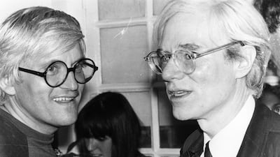 Hockney, left, with American pop artist and filmmaker Andy Warhol in 1976. Getty Images