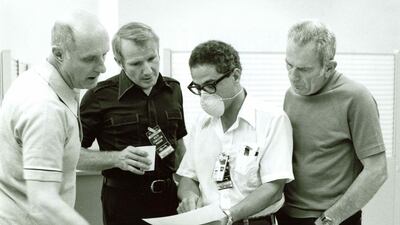 Egyptian scientist Farouk El-Baz, third from left, was secretary of Nasa’s Lunar Landing Site Selection Committee during the world’s first Moon landings. Courtesy Farouk El-Baz