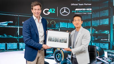Toto Wolff, team principal and CEO of Mercedes F1 team, and Peng Xiao, CEO of Abu Dhabi-based G42. Photo: supplied