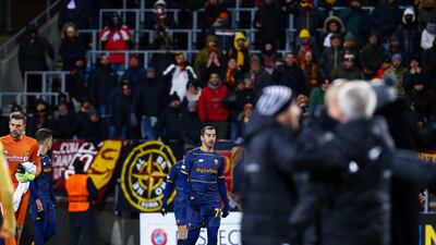 Roma's Henrik Mkhitaryan looks dejected following the 6-1 Europa Conference League defeat to Norway's Bodo/Glimt at Aspmyra Stadium in Bodo, Norway, Thursday, Octpber 21, 2021. AP