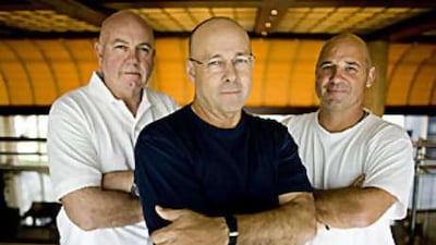 International Cricket Council Emirates Elite Panel Umpires, from the left, Steve Davis, Daryl Harper, and Mark Benson at Le Royal Meridien, Abu Dhabi.