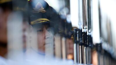Honour guards attend a practice before the welcome ceremony for Afghan chief executive Abdullah Abdullah at the Great Hall of the People in Beijing, China. Kim Kyung-Hoon / Reuters