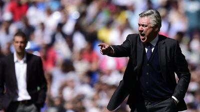 Carlo Ancelotti on the touchline during Real Madrid’s 3-0 victory over Eibar on April 11. Javier Soriano / AFP