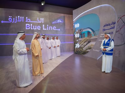 Sheikh Mohammed said a 10,000-strong team is working to deliver the Blue Line on schedule. Photo: Wam