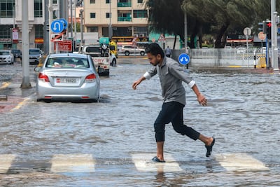 Flooding in central Abu Dhabi following the heavy rains. Victor Besa / The National