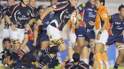 The UAE drives up the pitch during the first half of their 24-8 loss to the Philippines last weekend. The UAE finished without a win in the Asian Five Nations. Mike Young for The National