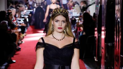 Lady Kitty Spencer walks the runway at the Dolce & Gabbana secret show during Milan Fashion Week spring / summer 2018 at Bar Martini on September 23, 2017 in Milan, Italy