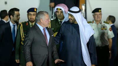 President Sheikh Mohamed receives King Abdullah at the airport