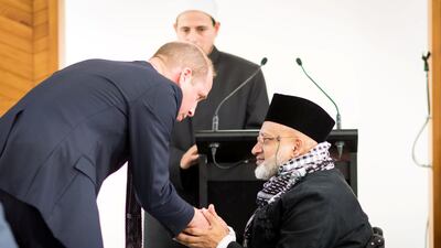 Prince William greets Farid Ahmed during his visit to Al Noor mosque. Reuters