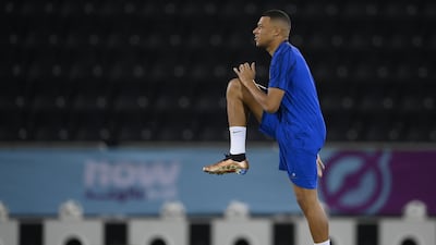 France forward Kylian Mbappe takes part in a training session at the Al Sadd Stadium in Doha. AFP