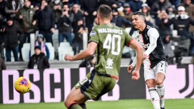 Juventus' Cristiano Ronaldo scores his side's first goal. AP