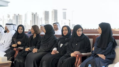 Members of the Emirates Writers union, attend a Sea Palace barza. Rashed Al Mansoori / Ministry of Presidential Affairs