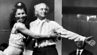 Max Ernst taking belly dance lessons, the Fontana Cabaret, Beirut, 1969. Courtesy Waddah Faris
