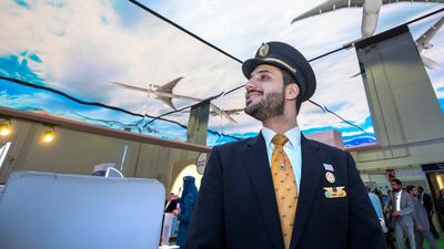 Saudia Airlines crew at Arabian Travel Market in Dubai World Trade Centre. Leslie Pableo for The National