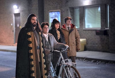 Kayvan Novak, Harvey Guillen, Natasia Demetriou and Mark Proksch in What We Do in the Shadows. Photo: FX Network