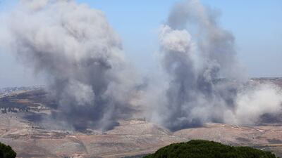 Smoke rises from Israeli air strikes near Nabatieh, in southern Lebanon. AFP