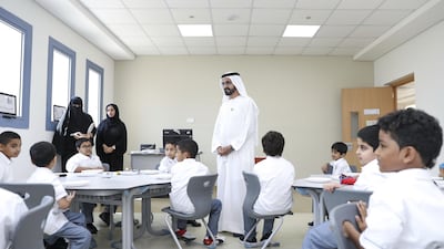 Sheikh Mohammed bin Rashid, Vice President and Ruler of Dubai, visits Al Maktoum Primary School for Boys on Sunday. Wam
