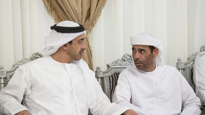 Sheikh Abdullah bin Zayed, Minister of Foreign Affairs and International Cooperation, offers condolences the family of Abdullah Mohammed Saeed Al Yamahi, who passed away while serving the Armed Forces in Operation Restoring Hope in Yemen. Ryan Carter / Crown Prince Court - Abu Dhabi