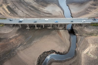 The bed of the Woodhead reservoir in Glossop, England. Getty