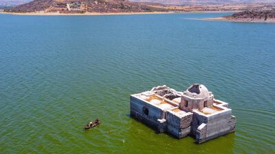 Severe drought in Mexico has exposed The Virgen de los Dolores Temple in Guanajuato. Built in 1898, it was flooded 40 years ago to build a dam. EPA