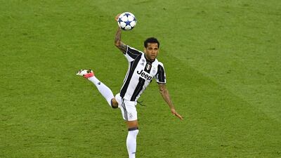 Dani Alves playing for Juventus in the 2016/17 Uefa Champions League final against Real Madrid at The Principality Stadium in Cardiff, south Wales.