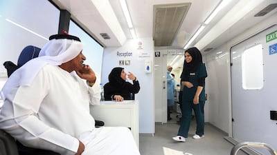 An elderly Emirati patient waits for a dental check-up / Satish Kumar for the National