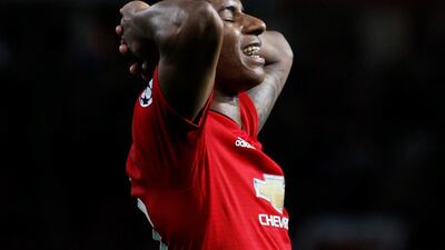 Manchester United's Marcus Rashford shows his frustration. Reuters