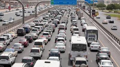 Traffic piled up on Sheikh Zayed Road in and around the Al Manara interchange.