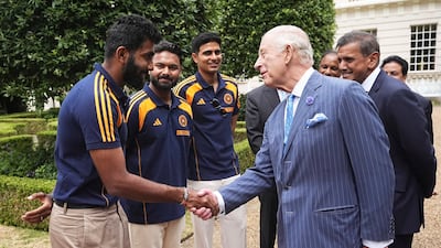 King Charles III meets Jasprit Bumrah and members of the Indian test team at Clarence House in London. AP