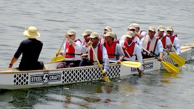Ducab electric dealers and distributors trained for a dragon boat race for four months in Dubai creek to prepare for the actual event in Thailand held today as part of a corporate social responsibility campaign (CSR). Photo courtesy Ducab