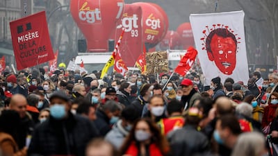 People protest in Paris to highlight the current economic and cultural difficulties being experienced across France. AFP